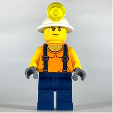 Miner, Orange Vest with Suspenders, Mining Hat, Sweat Drops (fig-008288)