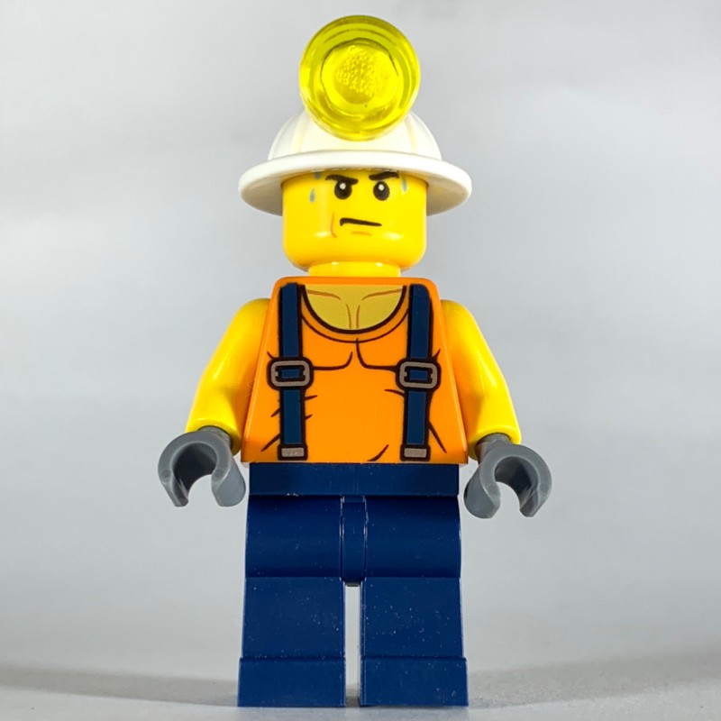 LEGO Set fig-008288 Miner, Orange Vest with Suspenders, Mining Hat ...