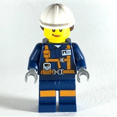 Miner, Woman, Dark Blue Jacket with Straps and ID Badge, White Hard Hat with Hair, Smirk (fig-008289)