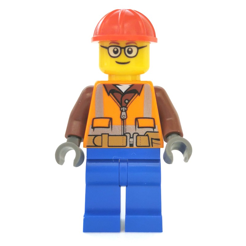 LEGO Set fig-008291 Construction Worker, Orange Safety Vest with Zipper ...