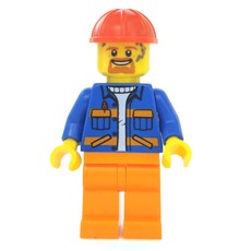 Construction Worker, Blue Jacket with Orange Stripes, Orange Legs, Red Hard Hat, Goatee Beard and Dirty (fig-008292)