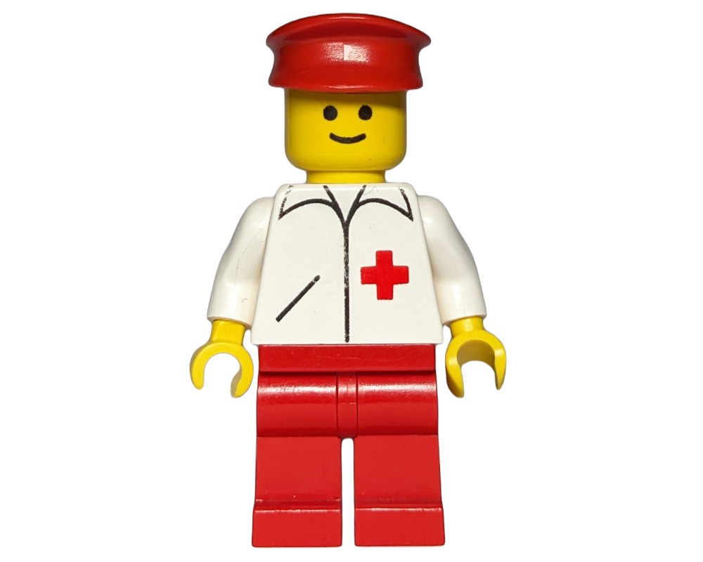 LEGO Set fig-008293 Doctor, White Jacket with Red Cross, Red Legs 