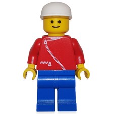 Man, Red Jacket with Zipper and Pockets, Blue Legs, White Cap (fig-008294)
