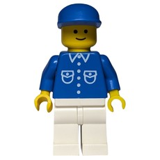 Man, Blue Shirt with Buttons and Pockets, White Legs, Blue Cap (fig-008296)
