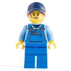 Mechanic, Medium Blue Torso, Blue Overall, Blu Cap with Hair (fig-008329)