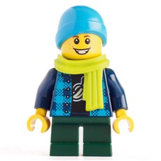 Kid, Dark Blue Torso, Dark Green Legs, Blue Cap, Lime Scarf (fig-008333)