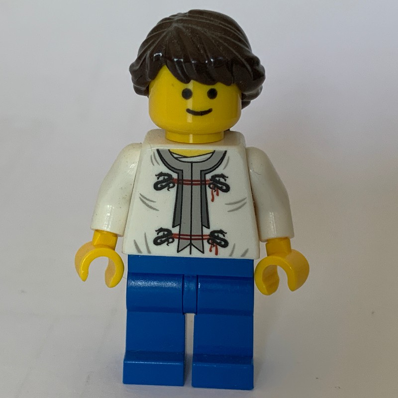 LEGO Set fig-008344 White Torso, Blue Legs, Dark Brown Hair ...