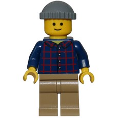 Man, Plaid Shirt, Dark Tan Legs, Dark Bluish Gray Cap (fig-008363)