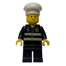 Fire Fighter, Black Torso, Black Legs, White Hat (fig-008366)