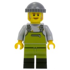 Light Bluish Grey Torso, Olive Green Overall. Dark Bluish Grey Cap (fig-008419)