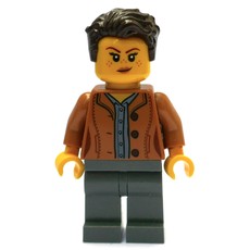 Medium Nougat Torso, Dark Bluish Grey Legs, Dark Brown Hair (fig-008431)
