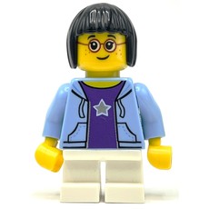 Kid, Bright Light Blue Torso, White Legs, Black Hair (fig-008443)