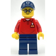 LEGOLAND Employee, Red Torso, Dark Blue Legs, Dark Blue Cap, Glasses (fig-008448)