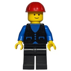 Man, Black Vest over Blue Shirt, Black Legs, Red Hard Hat (fig-008472)