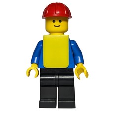 Construction Worker, Blue Shirt with Pockets and Buttons, Black Legs, Red Hard Hat, Yellow Vest (fig-008473)