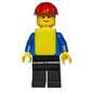 Construction Worker, Blue Shirt with Pockets and Buttons, Black Legs, Red Hard Hat, Yellow Vest
