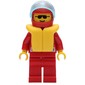 Racer, Red Jacket with Octan Logo and 'RACING', Red Legs, Red Helmet with Star and Visor, Yellow Life Vest, Sunglasses