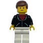 Man, Black Jacket over Red Shirt, White Legs, Brown Hair