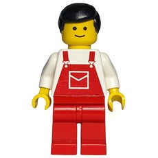 Man, Red Overalls, Black Hair (3626a Head) (fig-008487)