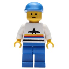 Man, White Shirt with Airplane, Blue Legs, Blue Cap (fig-008488)