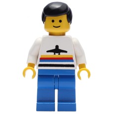 Man, White Shirt with Airplane, Blue Legs, Black Hair (fig-008490)