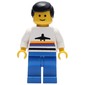 Man, White Shirt with Airplane, Blue Legs, Black Hair