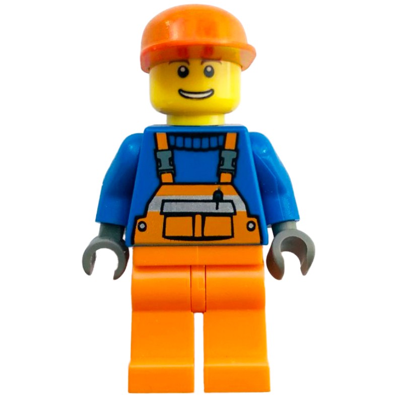 Lego Set Fig-008502 Blue Torso, Orange Overall, Orange Cap (2013 