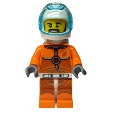 Astronaut - Orange Torso and Legs, White Helmet, Trans-Light Blue Visor, Moustache (fig-008515)