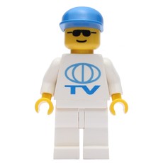 Man, White Shirt with TV Logo, Blue Cap, Sunglasses (fig-008549)