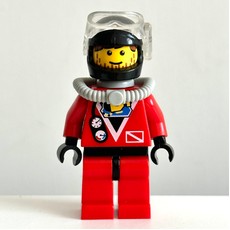 Diver, Man, Red Wetsuit, Black Helmet with Mask, Airtank, Stubble (fig-008550)