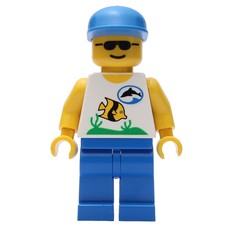 Marine Explorer, White Shirt with Fish, Blue Cap, Sunglasses (fig-008553)
