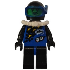 Diver, Man, Blue Wetsuit, Black Helmet with Mask, Airtank, Moustache (fig-008554)