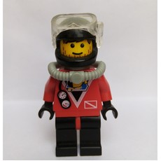 Diver, Man, Red Wetsuit, Black Helmet with Mask, Airtank, Stubble (fig-008556)