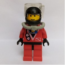 Diver, Man, Red Wetsuit, Black Helmet with Mask, Airtank, Printed White Hair (fig-008557)