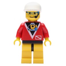 Marine Explorer, Red Shirt with Divers Logo, White Cap, Glasses and Headset (fig-008560)