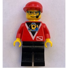 Marine Explorer, Red Shirt with Divers Logo, Black Legs, Red Cap, Glasses and Headset (fig-008564)