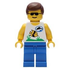 Marine Explorer, White Shirt with Fish, Brown Hair, Sunglasses (fig-008566)