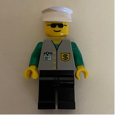 Banker, Light Gray Vest with Badge and ID Badge, Black Legs, White Hat, Sunglasses (fig-008570)