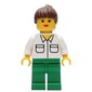 Woman, White Shirt with Pockets, Green Legs, Brown Hair