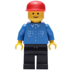 Man, Blue Shirt with Buttons and Pockets, Black Legs, Red Cap (fig-008574)