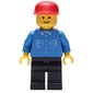 Man, Blue Shirt with Buttons and Pockets, Black Legs, Red Cap