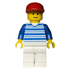 Man, White and Blue Striped Shirt, White Legs, Red Cap (fig-008584)
