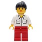 Woman, White Shirt with Pockets, Red Legs, Black Hair