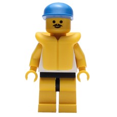 Man, White Tank Top with Windsurfer, Yellow Legs, Blue Cap, Yellow Life Vest, Moustache (fig-008593)