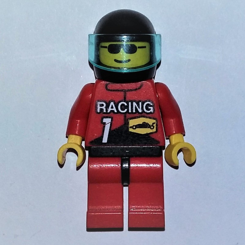LEGO Set fig-008594 Racer, Red Jacket with 'RACING' and '1', Black ...
