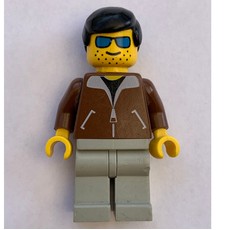 Man, Brown Jacket, Light Gray Legs, Black Hair, Blue Sunglasses (fig-008601)
