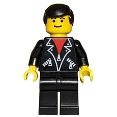 Man, Open Black Jacket over Red Shirt, Black Legs, Black Hair, Eyebrows (fig-008602)