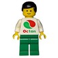Man, White Top with Large Octan Logo, Green Legs, Black Hair