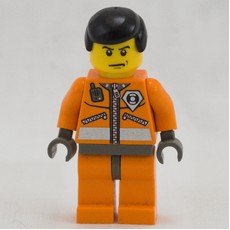 Coast Guard, Orange Jumpsuit with Zipper, Radio, and Badge, Black Hair (fig-008623)
