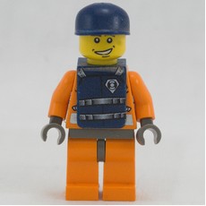 Coast Guard, Orange Jumpsuit with Zipper, Radio, and Badge, Dark Blue Cap, Dark Blue Vest (fig-008624)